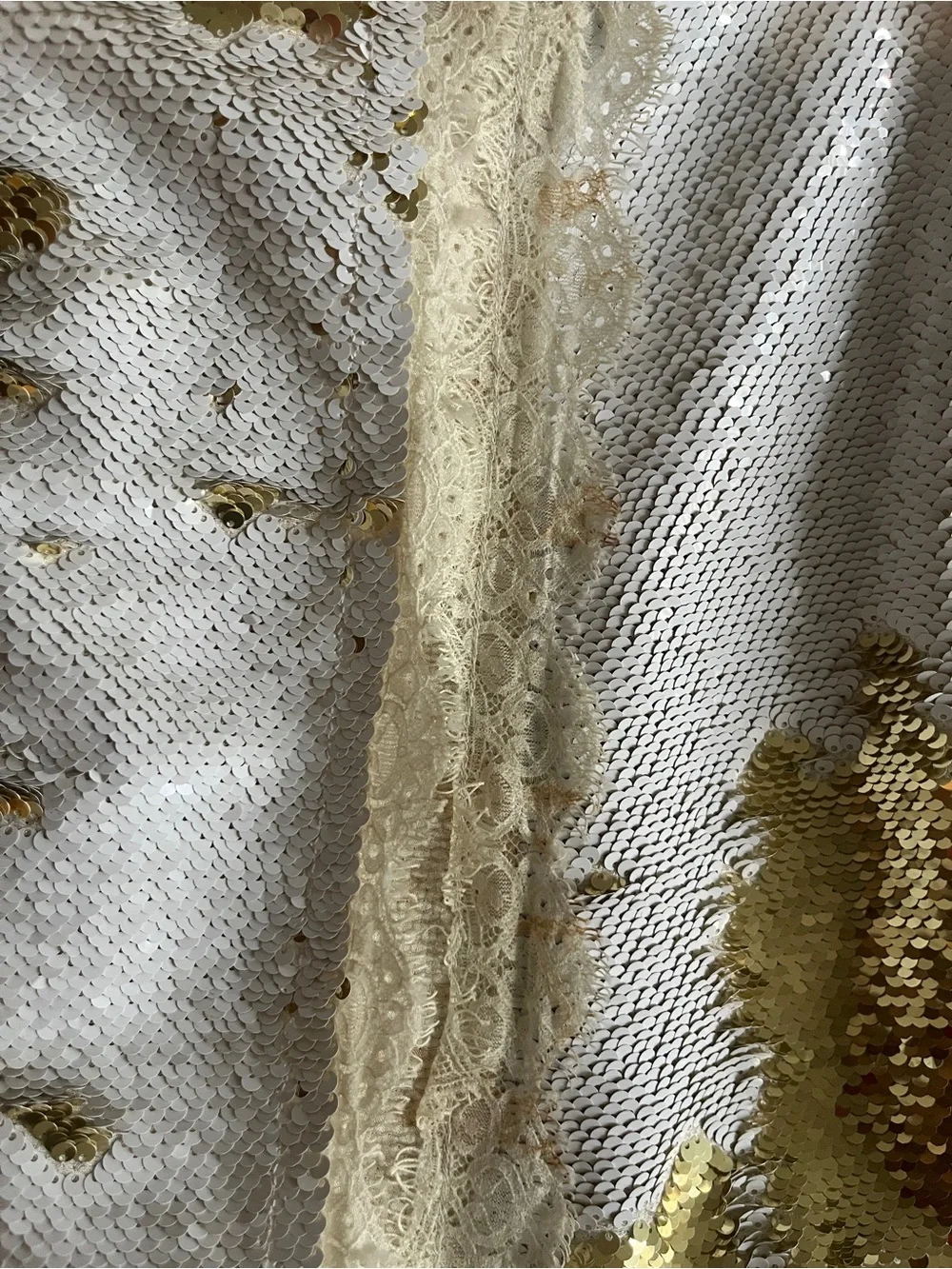 Free People White Sequin Slip Dress with Gold Accents
